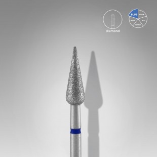 Diamond nail drill bit, “pointed pear”, blue, diameter 4 mm, working part 12 mm